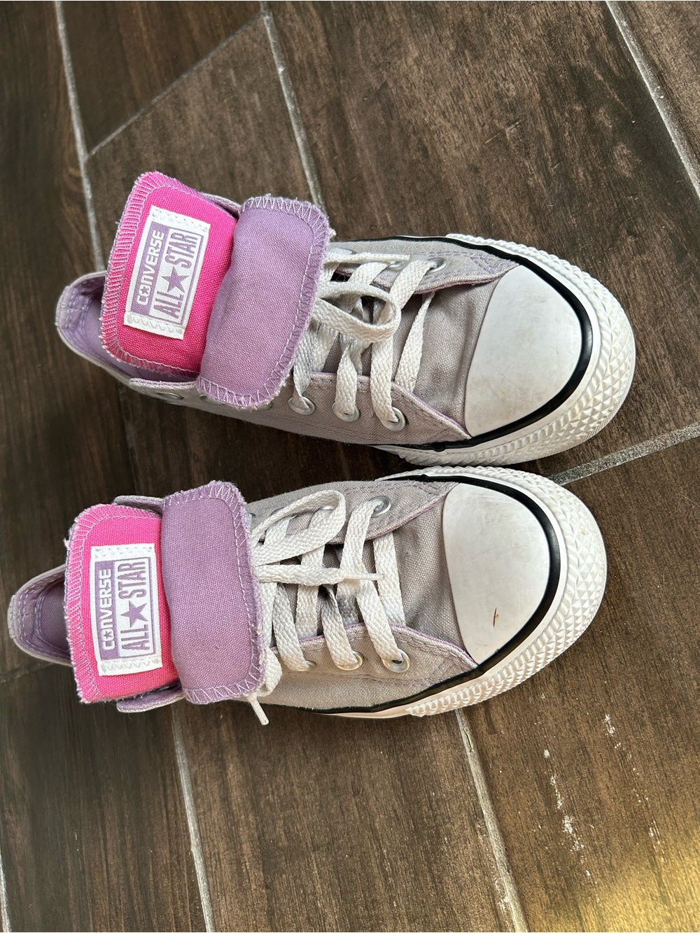 Converse Grey, Lavender, and Pink Low-Top Sneakers